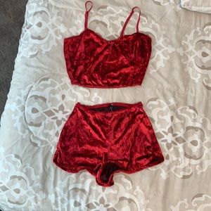 Red Suede Lounge Set Fashion Nova